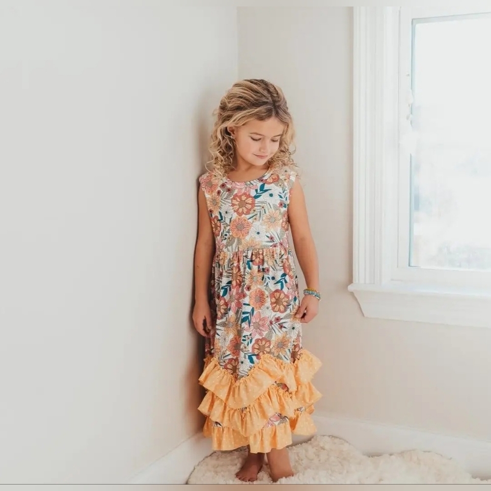 Adorable Sweetness Retro Butter Floral 3 Ruffle Dress